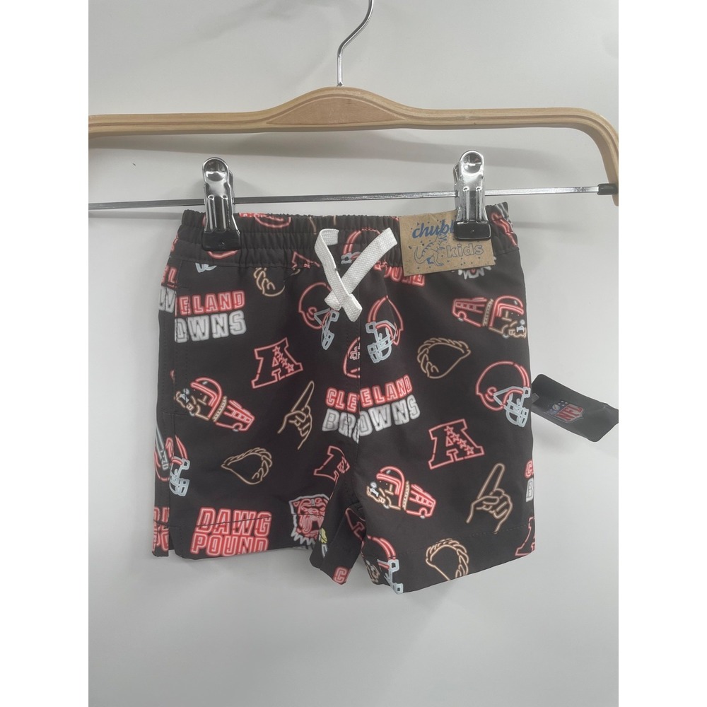 NWT Chubbies The Neon Browns Swim Trunks Toddler 12-18M Black Pull-On Drawstring